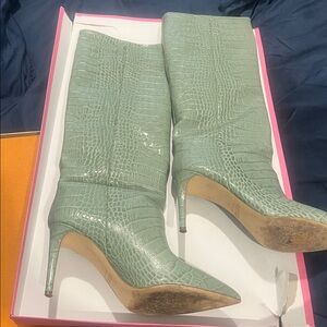 Paris Texas Mint Croc-Embossed Heeled Boots